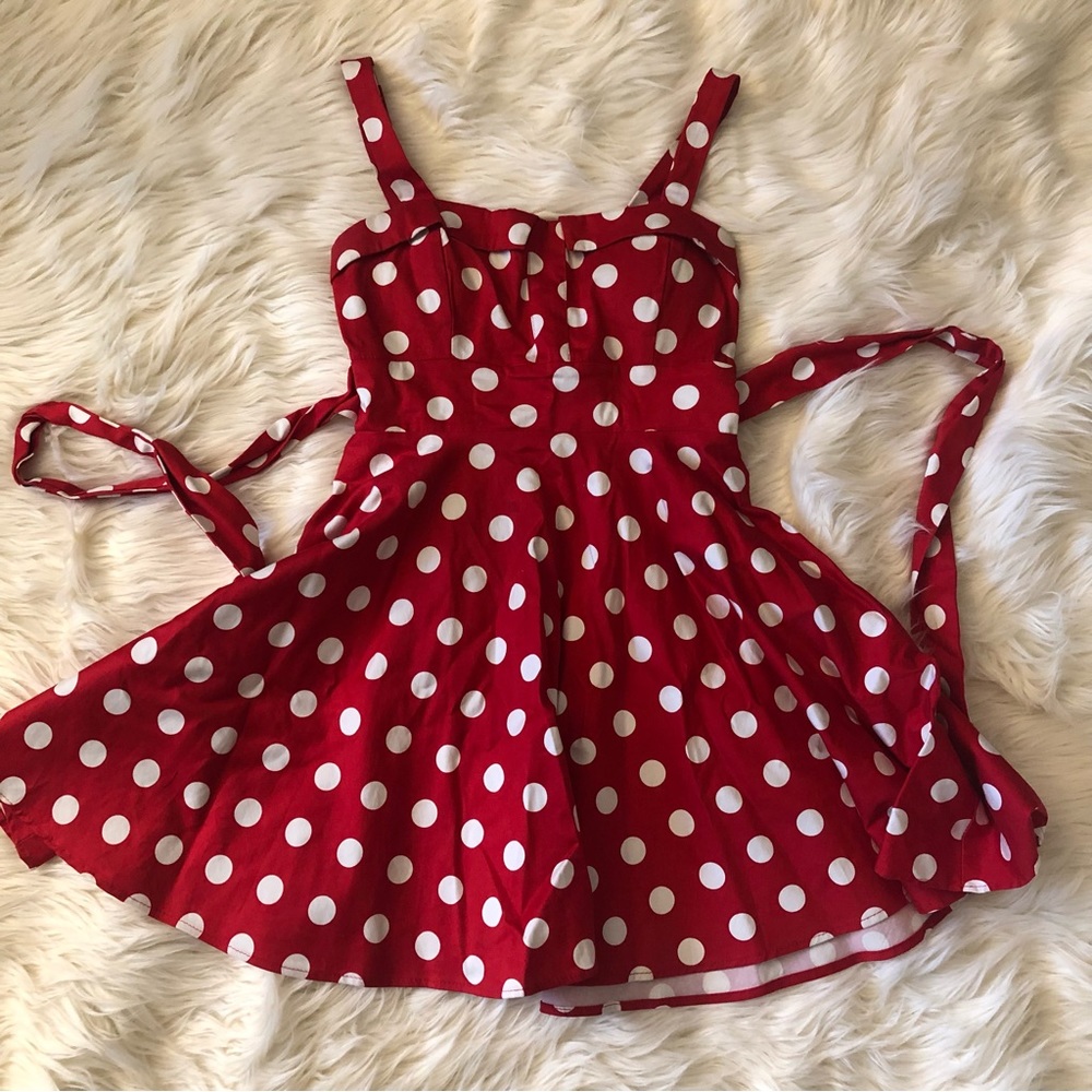 Red and white polka dot dress size small